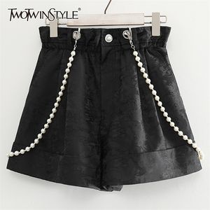 Casual Patchwork Pearls Short For Women High Waist Embroidery Straight Solid Shorts Females Summer Fashion Stylish 210521
