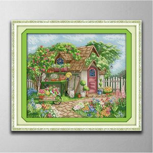 Sommergarten-Cottage-Dekor-Gemälde, handgefertigte Kreuzstich-Bastelwerkzeuge, Stickerei-Handarbeitssets, gezählter Druck auf Leinwand DMC 14CT/11CT