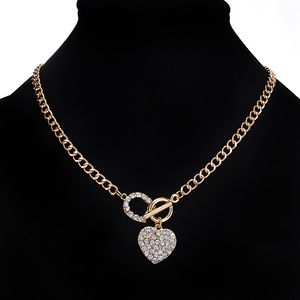 S02198ファッションジュエリーラインストーンラブハートペンダントネックレストグルクラスプチェーンチョーカーネックレス