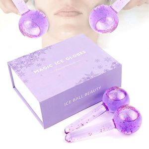 Massagers Ice Beauty Ball-2PC Glober Rosa Facial Roller för kall eller varm hud Globe Slitstarkt Quartz Glas ansikte och ögonrullar Minska puffiness 100 st J033