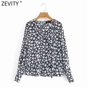 Kobiety Moda Nieregularne gwiazdy Drukowanie Casual Smock Bluzka Office Lady Długie Rękaw Soler Koszula Chic Blusas Topy LS7433 210420