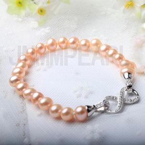 Armband med mm Vit Orange Round Freshwater Pearl Bead silver Tillbehör för kvinnor Present Smycken Beaded Strands
