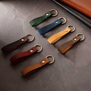 Men Women High Quality Leather Keychain Retro Unisex Genuine Cow Hide Gift Keyring Holder Portable Auto Keys Organizer Jewelry G1019