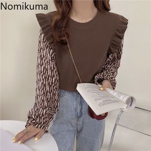 Nomikuma Wzburzyć Patchwork Kwiatowy Drukowany Sweter Sweter Kobiety O Neck Z Długim Rękawem Koreański Chic Smorccy Kobiet Sueter Mujer 3D335 210514