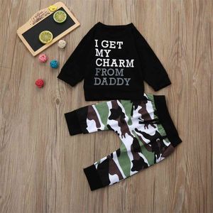 Baby pojke casual sport kostym kläder toddler barn brev t-shirt toppar camouflage byxor outfits set dropshipping