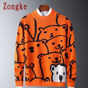 Zongke Cartoon Bear Print Stickad tröja Män Kläder Harajuku Tröjor Pullover Män Sweater Fashion Mens Kläder M-3XL 2021 Y0907