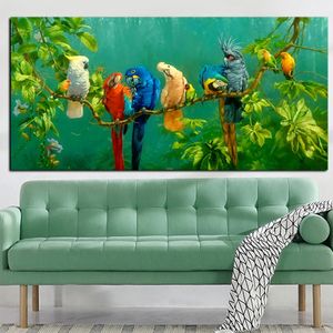 Parrot Bird Branches Wood Oil Painting On Canvas Home Decor Handpainted/HD-Print Wall Art PictureCustomization is acceptable 21052333