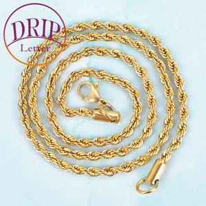 Designer Necklace Luxury Jewelry Gold Color 3mm Rope Chain Men's Hip Hop Rock Street 16-30 Inch Long Link