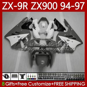 OEM رمادي للأطفال بيضاء ل Kawasaki Ninja ZX-9R ZX 9R 9R 9R 900 CC ZX-900 1994-1997 Bodys 100no.139 ZX9 R ZX900 ZX900C 1994 1995 1996 1997 900CC ZX9R 94 95 96 97 Fairing Kit