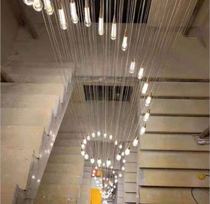 Lampadario a LED per scale di lusso Oro Grande corridoio Lampade di cristallo per ingresso Lampade a sospensione Illuminazione per decorazioni per la casa