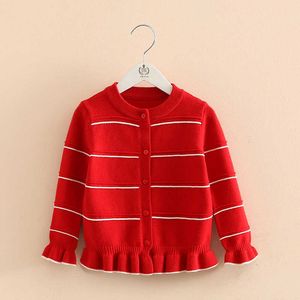 Autumn Spring 3-12 Years Old Teenage Christmas Gift Children'S Baby O-Neck Ruffles Knitted Kids For Girls Cardigan Sweaters 210529