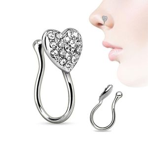 Anello da naso in acciaio inossidabile con clip a forma di cuore su finte borchie per piercing