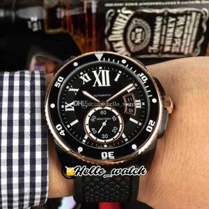 watches men luxury brand 42mm Calibre De Dive W2CA0004 Asian Automatic Mens Watch Black Dial Big Date Mark Tone Rose Gold Case Rubber discount