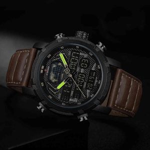 Naviforce Men's Watches Luxury Brand Military Sport Watch Men Led Quartz Digital Klocka Läder Armé Vattentät Klocka Man 210517