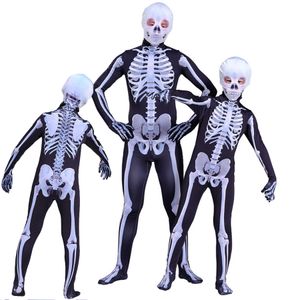 Halloween maskeradfestdräkter Spökskalle Skelett Cosplay Jumpsuit för barn Barn Vuxna Skrämmande förälder-barn Bodysuit Mask Karnevalskläder YL0361