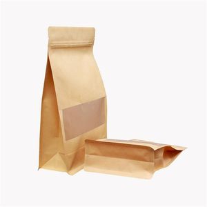 2021 neue 100 teile/los Kraft Papier Verpackung Tasche Wiederverwendbare Aufstehen Lagerung Beutel Paket Taschen Mit Fenster für Die Speicherung Von Snacks tee Lebensmittel