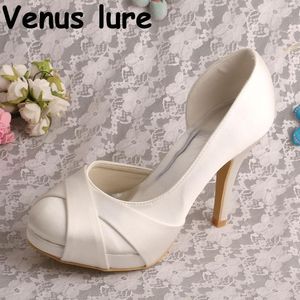 Dress Shoes Drop Size 10 Platform Wedding Ivory Women Pumps Round Toe