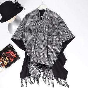 Scarves mode plaid kvinnor vinter varm poncho wrap stickade cashmere capes sjal cardigans kappa elegant dubbel sida halsduk ytterkläder