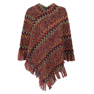 Ebaihui Winter Tassel Cloak Kobiety Stripe Color Swetry Miękkie Dzianiny Tassel Cardigan Capes Szal Płaszcz V-Neck Damskie Topy