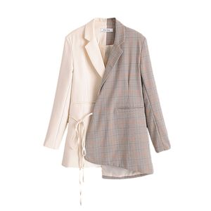 Elegantes mulheres xadrez patchwork blazers moda fashions transversal cuecas casacos streetwear feminino chique jaquetas assimétricas 210430