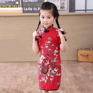 Girl Dresses Girl's 2023 Girls Cheongsam Cotton A-Line Dress Chinese Style Straight Elegant Kids Traditionella plagg 80-155