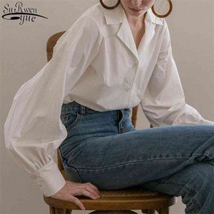 Single-breasted Cotton Female Shirt Vintage Lantern Sleeve White Shirt Women Plus Size Clothing Casual Ladies Tops 13476 210518