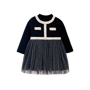 Cici Girl Boutique Kleid für Kinder Schwarze Ins Mode Perle Hals Tasche Tüll Prinzessin Kleinkind Mädchen Geburtstagskostume 210529