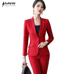 Красный костюм весна осень деловой темперамент высокого класса с длинным рукавом тонкий блейзер и брюки офисные дамы рабочая одежда 210604