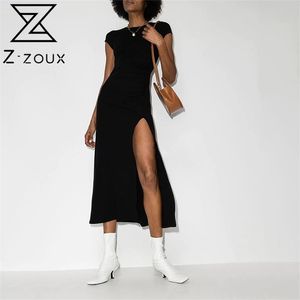 Kadınlar Elbise Bölünmüş Düzensiz Kısa Kollu Siyah Uzun Elbiseler Artı Boyutu Vintage Seksi Yaz 210513