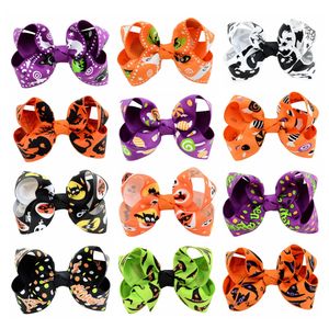 Mollette per bambini Halloween Nastro in grosgrain Stampa fiocchi con clip Ragazze Bambini Fantasma Barrette di zucca Ragazza Girandola Fermagli per capelli Accessori per spille YL751