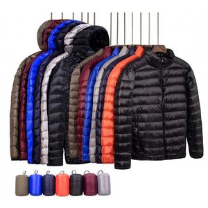 秋の冬のライトダウンジャケットメンズファッションフード付き短い大きな超薄い軽量ユーススリムコートダウンジャケット211104