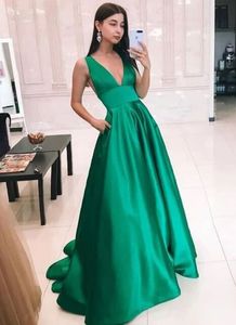 Green With Pocket Prom Dress V Neck Formal Event Wear Party Gown Custom Made Plus Size Available