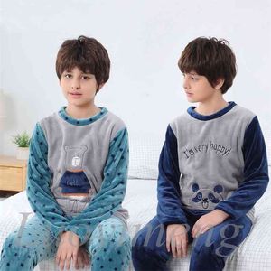 Winter Kids Boys Pajamas Sets Warm Pyjamas Teen Girls Sleepwear Flannel Fleece Teenage Clothes Children Home Nightwear 210915