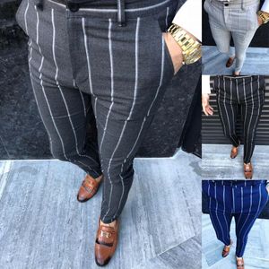 Mode Men Formell Stripe Byxor Casual Business Office Slacks Byxor Slim Fit Skinny Pencil Men's