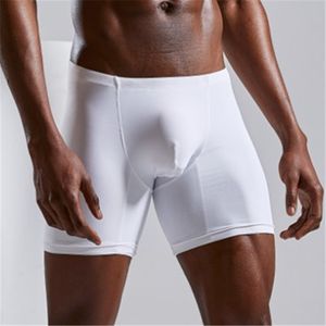 Homens Boxer Underwear Cor Sólida Perna Longa Perna Respirável Nylon Mens Ice Silk Underwear para Casa Masculino Sexy Calcinha Calcinha Beco