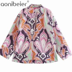 Loose Casual High Low Tops Vintage Totem Print Drop Shoulder Long Sleeve Women Blouses Female Kimono Shirt Pullovers 210604