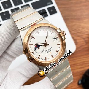 40mm Constellation Automatic Mens Watch Gold Dial Stick Marker Moon Phase Display Gents Relógios Pulseira de aço de dois tons HWOM Hello328s