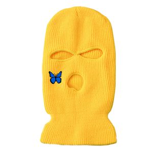 Kış Sıcak Kayak Maskesi Şapka 3-Hole Örgü Tam Yüz Kapak Balaclava Bonnet Unisex Komik Kelebek Nakış Kasketleri Binme Kapaklar
