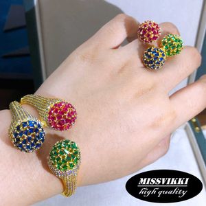 MissVikki Luxury Dubai Statement Bangle Ring Örhängen Smyckesatser För Noble Kvinnor Örhängen Brud Bröllopsfest Smycken Set H1022