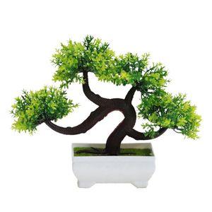 Flores decorativas grinaldas artificiais plantas verdes bonsai simulação plástico árvore pequena planta ornamentos para mesa de jardim de mesa