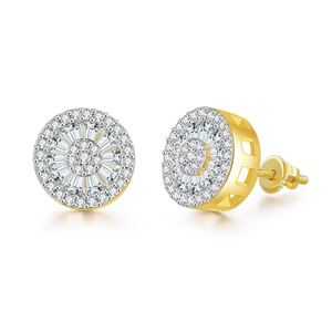 Moda unisex placcato oro bianco giallo 18 carati Full Bling CZ Stone Screwbacks Orecchini a bottone rotondi per uomo Donna Bel regalo