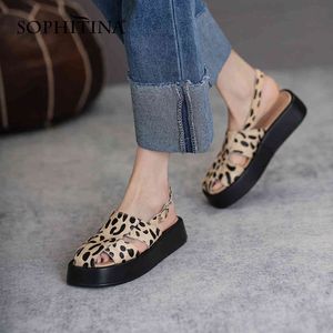 SOPHITINA Summer Women Shoes Sandals Leather Fashion Leopard Platform Comfortable Dressing Fashion Style Rome Casual FO114 210513