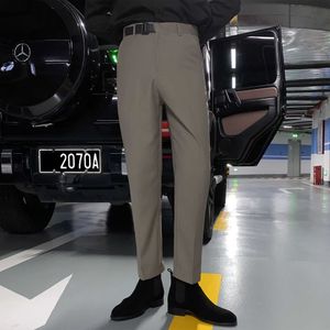 Sonbahar Katı Renk Iş Elbise Pantolon Ayak Bileği Uzunluk Pantolon Erkek İngiliz Slim Fit Rahat Pantolon Düğün Streetwear Suit Pantolon 210527