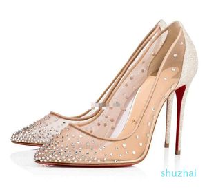 2022 Новая насосная невеста каблуки Spikaqueen Женская обувь ПВХ с Strass с указанием на вечеринке с закрытыми пальцами на вечерам элегантность женщина