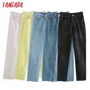 Tangada Sommer Mode Frauen Gelb Weiß Jeans Hosen Lange Hosen 5 Farbe Taschen Tasten Weiblich 4M01 211129