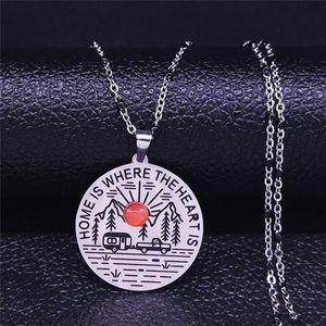 Pendant Necklaces 2021 Landscape Mountain Tree Car Sun Stainless Steel Opal Silver Color Charm Jewelry Bijoux NXS04