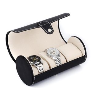 Watch Boxes Cases PU Leather Roll Storage Box Cylindrical Portable Retro Detachable Pillow Holder Travel Jewelry Bag