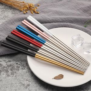 Chopsticks 100Pairs Square Chopstick Färgglada Sushi Hashi Rostfritt stål