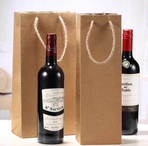 Многоразовый крафт-бумага красный винный мешок подарочной обертки Одно и двойная подарочная упаковка шампанского коробка сумки легко нести