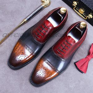 2022 herbst Männer Schuhe Elegante Herren Cap Toe Brogue Oxford Lace Up Echtes Leder Kleid Schuhe Spleißen Hochzeit Formale Schuhe